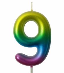 Rainbow Candle Number 9 - Colorful Celebration Magic
