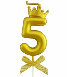 Golden birthday candle - Number 5 with crown
