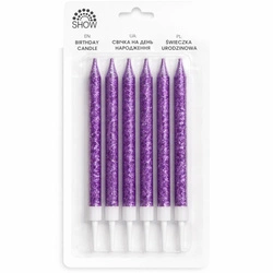 Birthday candles purple glitter - 6 pieces