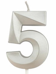 Silver birthday candle in the shape of a number "5"