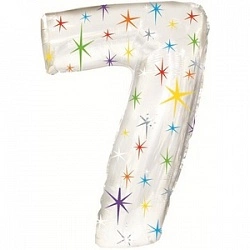Foil Balloon Number "7" White with Stars (100cm.)