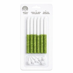Decorative green candles with glitter - 6 pcs.