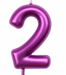 Świeczka urodzinowa cyfra "2" – malinowa metaliczna
