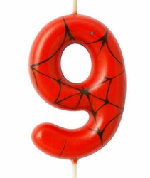 Spider-Man "9" birthday candle - red and black