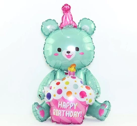 Balon Foliowy Happy Birthday MIŚ 3D Turkusowy