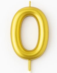 Gold birthday candle in the shape of a number ""