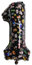 Balon foliowy cyfra 1 – Minecraft, czarny, 32 cali (80 cm)