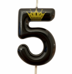 Святкова свічка цифра "5" з короною – чорна