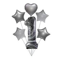 Set of Balloons "Marble 1" - Silver Stars and Hearts