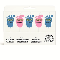 Świeczki "BABY LOVE" w kształcie stópek – 5 szt.