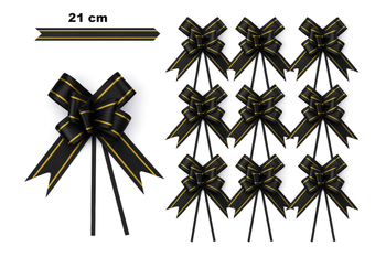 Ozdobná černá mašle se zlatým pruhem - 21 cm