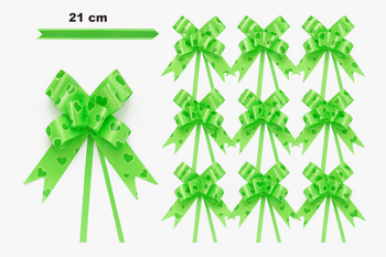 Kokarda dekoracyjna zielona z motywem serc – 21 cm (zestaw 10 szt.)