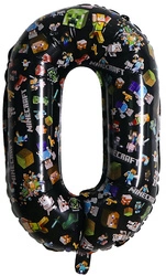 Balon foliowy cyfra 0 – Minecraft, czarny, 32 cali (80 cm)