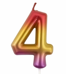 Birthday candle in the shape of the number 4 - pink and gold elegant