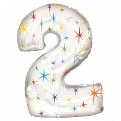 Foil Balloon Number "2" White with Stars (100cm.)