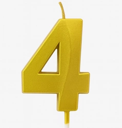 Gold birthday candle in the shape of a number "4"