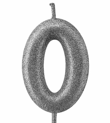 Swieczka urodzinowa srebrna w kształcie cyfry "0"