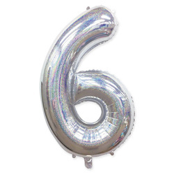 Фольгована повітряна кулька номер "6" Silver Holo (100см).)
