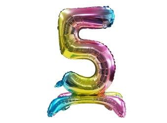Balon Foliowy Cyferka "5" Tęczowa Stojąca (80cm.)
