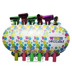 Trumpets-Whistles large birthday party. Dots (10 pcs.)