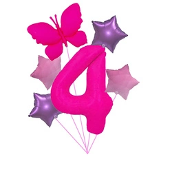 "Pink 4 with Butterfly" balloon set - Neon & Pastel Stars