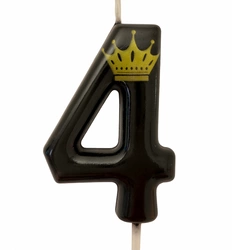 Birthday candle number "4" with crown - black