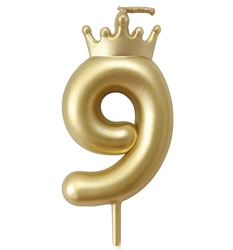 Golden birthday candle - Number 9 with crown