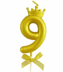Golden birthday candle - Number 9 with crown