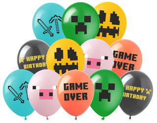 Gumové balónky s potiskem Game, Pixels, Minecraft (12 ks).)
