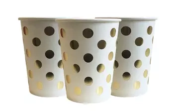 Papírové kelímky Dots Gold (10 kusů).)
