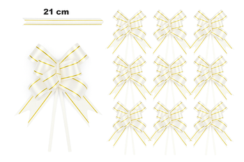 Kokarda dekoracyjna biała ze złotym brzegiem – 21 cm (zestaw 10 szt.)