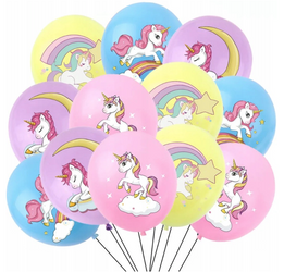 Balony gumowe z nadrukiem Jednorożce (12 szt.)