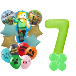 Set of 7 Minecraft Pixel Balloons Foil and Rubber Balloons with Printing