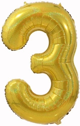 Balon Foliowy Cyferka "3" Złota Brokatowa( 100cm.)