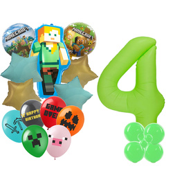 Zestaw Balonów „Minecraft” – Balony Foliowe i Gumowe z Nadrukiem (34 elementy)