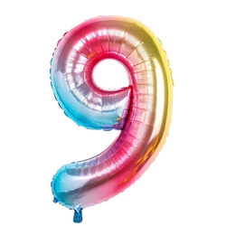 Balon Foliowy Cyferka "9" Tęczowa (100cm.)