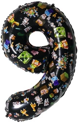 Balon foliowy cyfra 9 – Minecraft, czarny, 32 cali (80 cm)