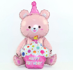 Fóliový balónek Happy Birthday medvídek 3D růžový