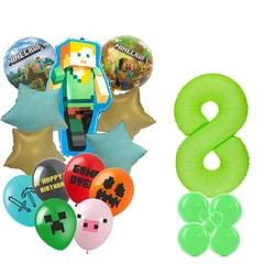Zestaw Balonów 8 Minecraft Piksele Balony Foliowe i Gumowe z Nadrukiem