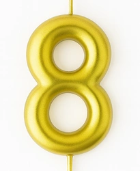 Gold birthday candle in the shape of a number "8"