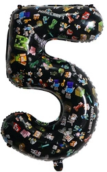 Balon foliowy cyfra 5 – Minecraft, czarny, 32 cali (80 cm)