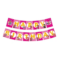 Happy Birthday Psi Patrol garland - pink, with cartoon characters