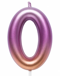Birthday candle number "0" - rainbow metallic