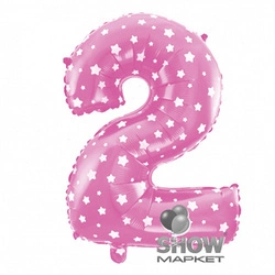 Foil Balloon Number "2" Pink with Hearts (100cm.)