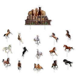 Birthday cake and cupcake toppers with horse motif (15+1 pcs.)