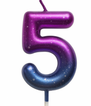 Narozeninová svíčka číslo "5" - fialová a modrá se třpytkami
