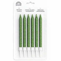 Birthday candles green glitter - 6 pcs.