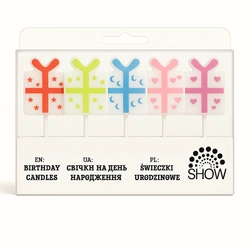 Set of colorful birthday candles SHOW - gifts on the cake
