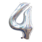 Fóliový balónek s číslem "4" Silver Holo (100cm).)