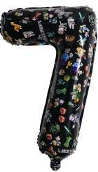 Balon foliowy cyfra 7 – Minecraft, czarny, 32 cali (80 cm)